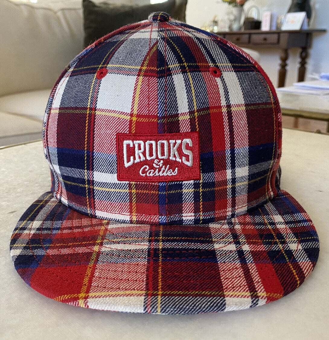 Crooks and Castles New Era Fitted Cap SZ 7 1/2 Plaid Box Logo Hat