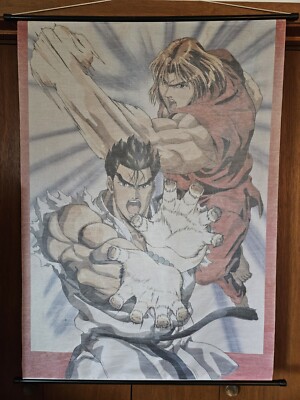 Vintage Street Fighter II Wall Scroll Ken Ryu Rare Capcom 30x40