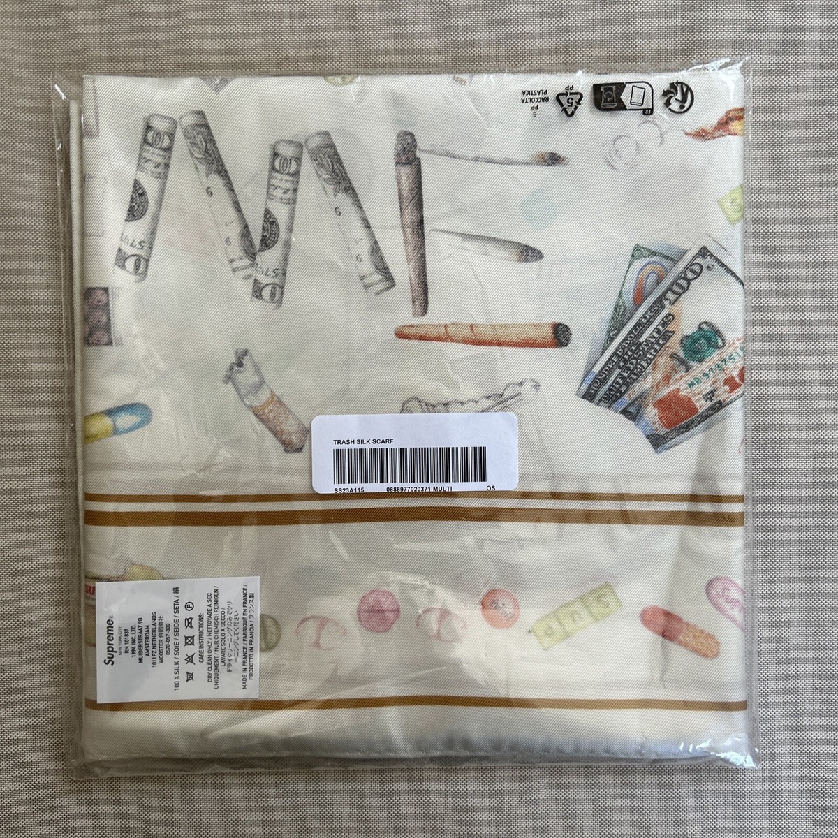 Sold Out) SUPREME “Trash Silk Scarf” SS23 BRAND NEW Aurel Schmidt