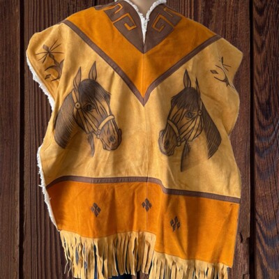 ジャケット・アウター vintage hand paint leather poncho vintage hand paint leather poncho