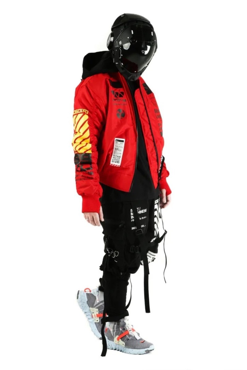 Men's Red Jacket Hoodie Bomber School Full Zip Machine56 MS