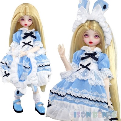 Beautiful doll BJD 30cm girl SD long doll straight blonde beautiful blue dress doll
