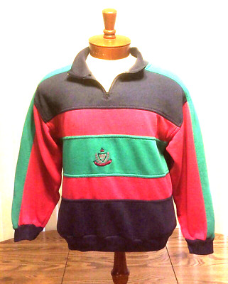 Carriage Court VTG Womens Color Block Sweatshirt 1/4 Zip Pullover Cotton Blend M