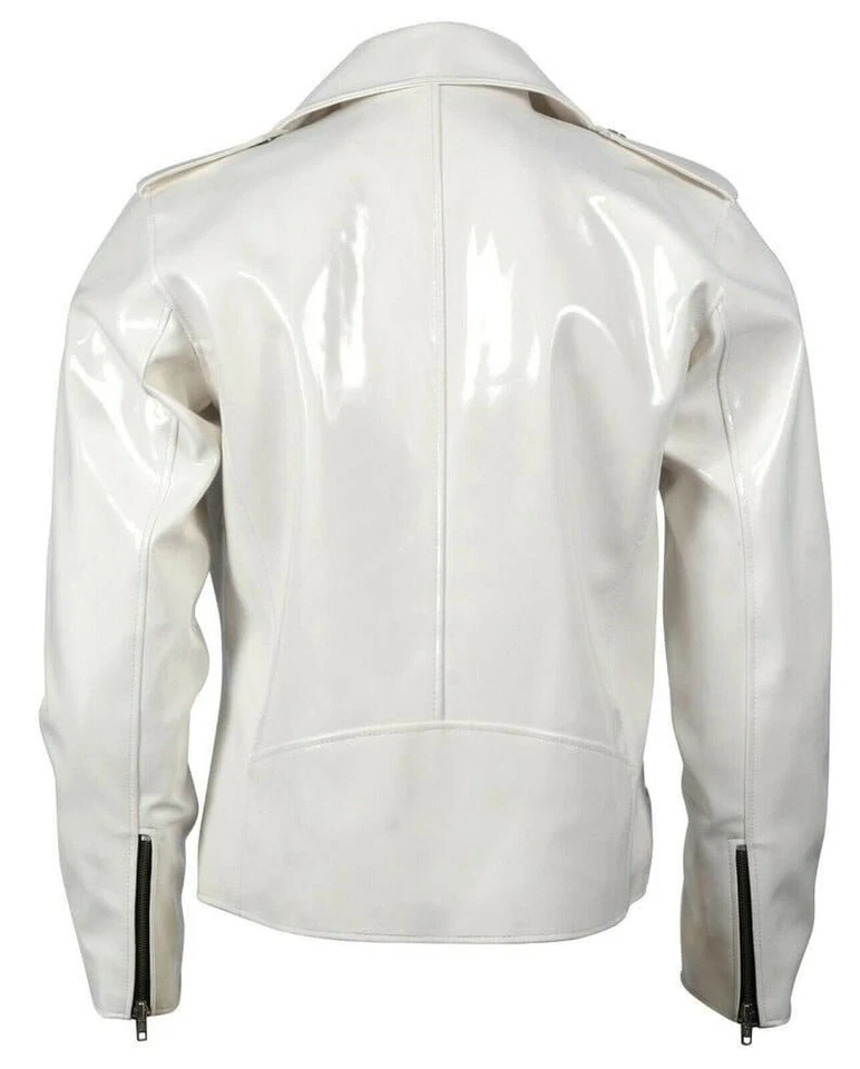 Gothic Handmade EMO Moto White PVC Vinyl Jacket Stylish Men Motorcycle Jacket - Image 4 of 4
