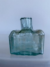 ANTIQUE GLASS INK BOTTLE WELL VICTORIAN OLD LIGHT AQUA BLUE COLOUR