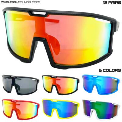 WHOLESALE LOT Men Oversized Sports Wrap Biker Cycling Shield SUNGLASSES 12 Pairs