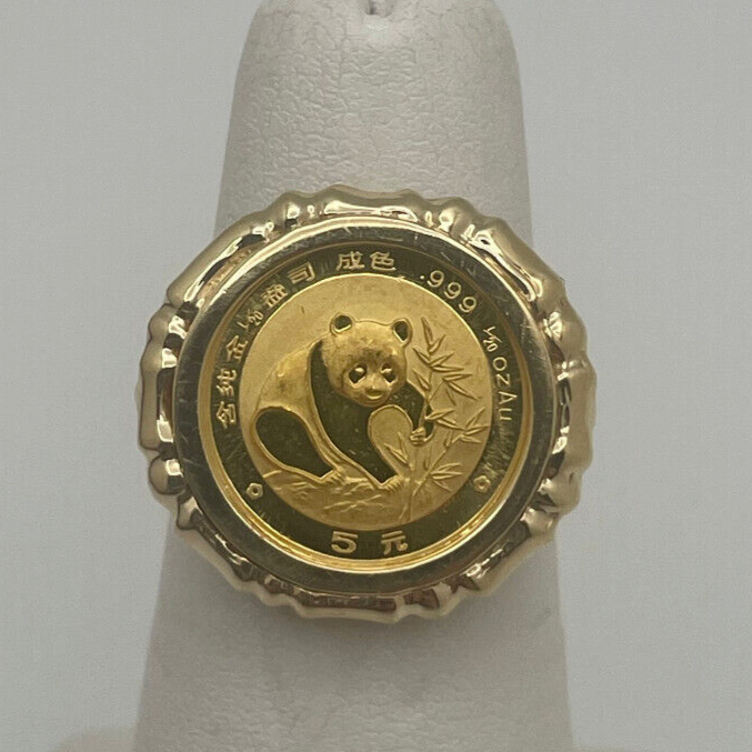 14K Yellow Gold 1988 1/20oz .999 Gold Chinese Panda Coin Ring 5.47