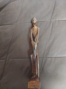 African Man Playing Drums Wood Hand Carved Tribal Figure Vintage 10 Inches