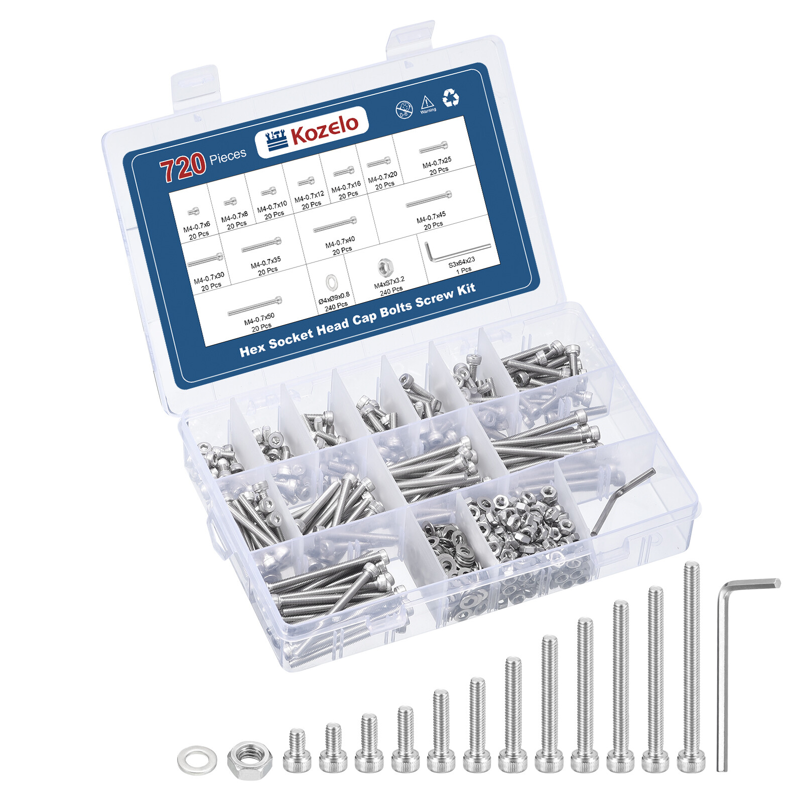 720pcs M4 Socket Head Cap Screws Bolts Nuts Kit, 304 Stainless Steel