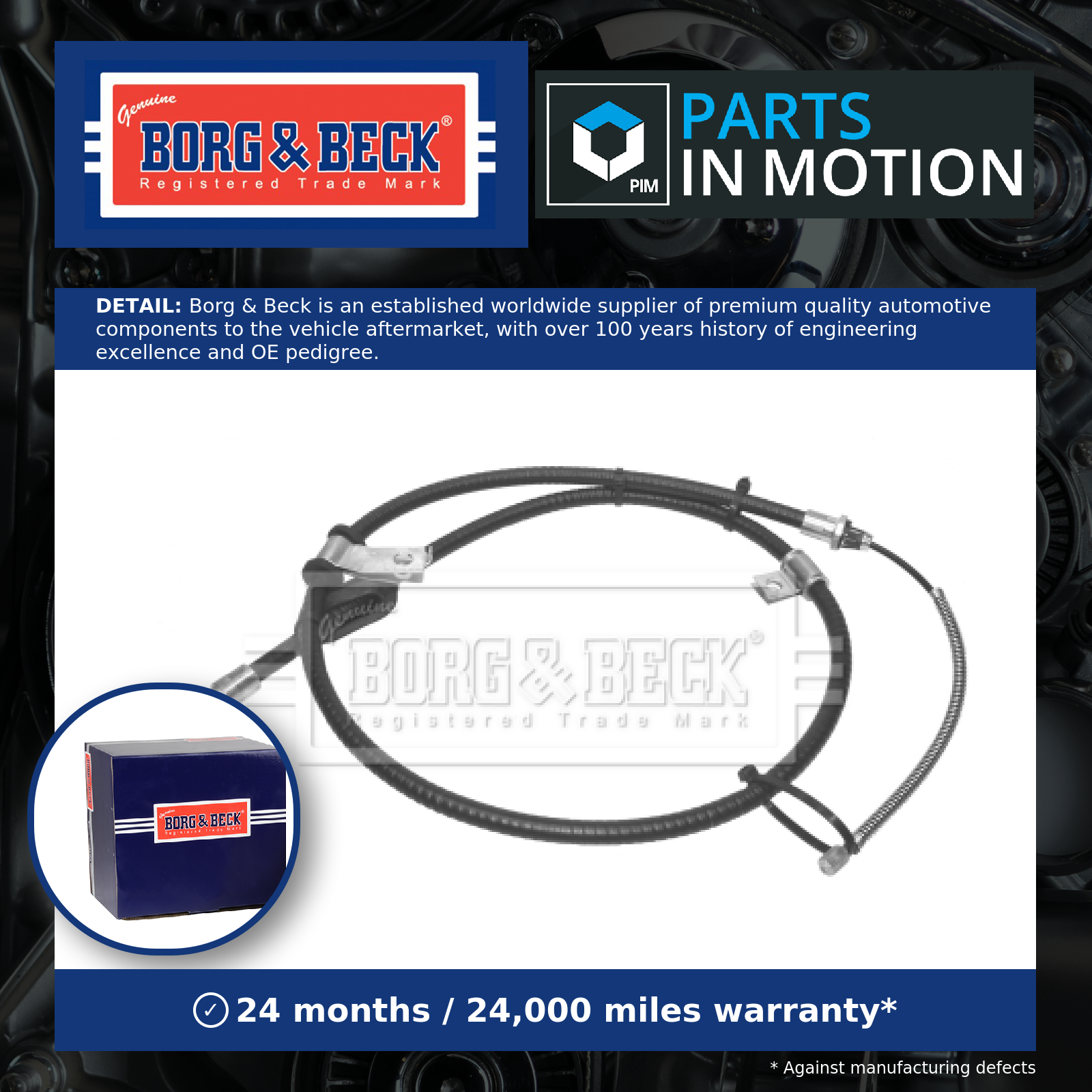 Handbrake Cable Rear Right BKB2906 Borg & Beck Hand Brake Parking SPB000180 New