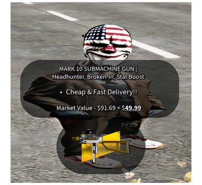 Payday 2 Item Skin (MARK 10 SUBMACHINE GUN Headhunter Broken-In Stat Boost)