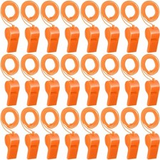 24 Pcs Plastic Whistles with Lanyard Lifeguard ref Whistle Sports Whistle Lou...