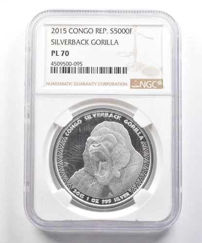 2015 Congo Republic 5000 Francs Silver Silverback Gorilla PL70 NGC *6206