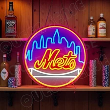 16"x16" New York Mets Baseball Bar LED Neon Sign With Dimmer USB Powered Light