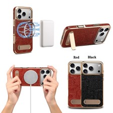For iPhone 17 Pro Max Air 16 15 14 13 Pro Mag Safe Emboss Leather Kickstand Case