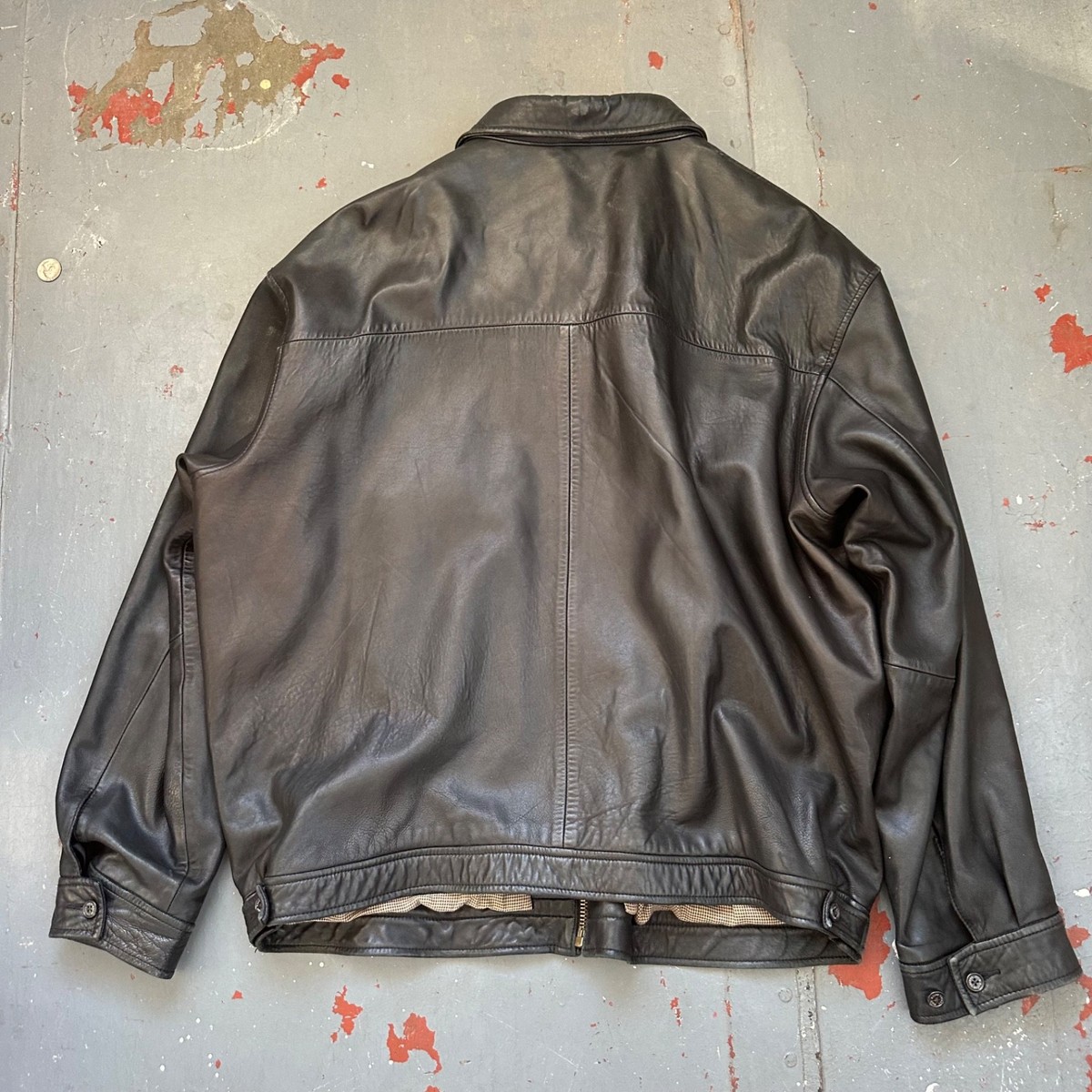 Polo Ralph Lauren Men's Black Plaid Lined Leather Jacket XXL 90s
