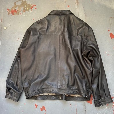Polo Ralph Lauren Men's Black Plaid Lined Leather Jacket XXL 90s