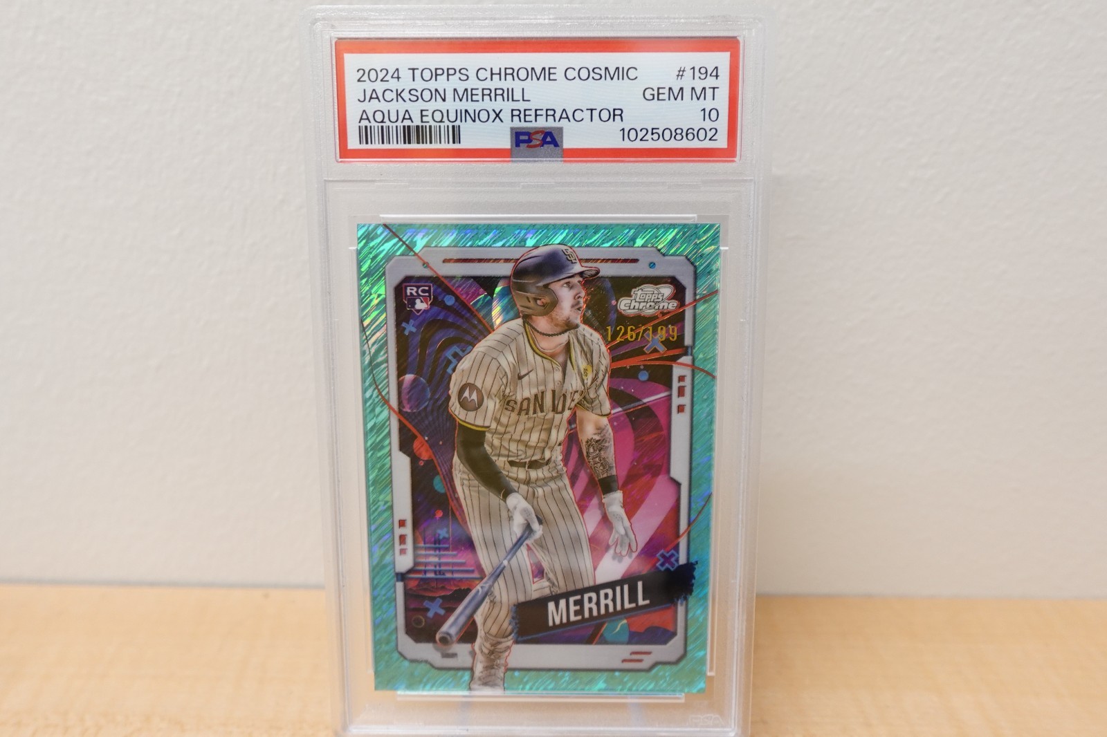 2024 Topps Chrome Cosmic Jackson Merrill #194 RC Aqua Equinox 126/199 PSA 10