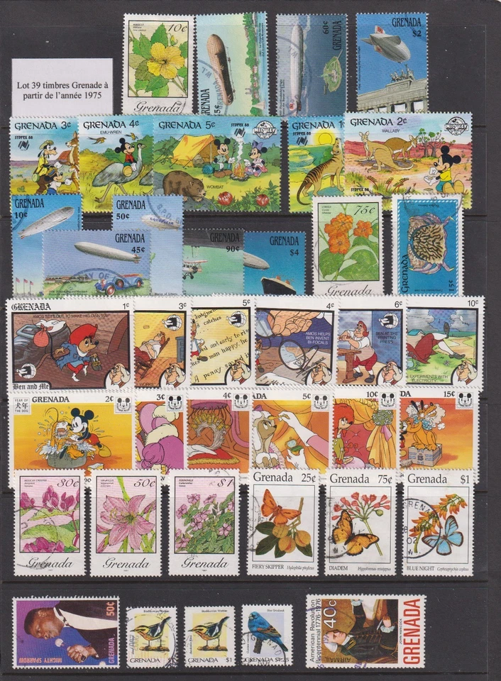 39 timbres, Grenade, dirigeables, fleurs, papillons, Disney,... * ou ° - Photo 1/1