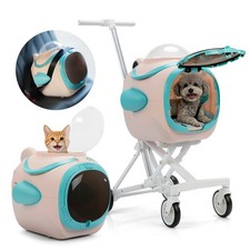 4 Wheel Pet Stroller Detachable Pet Carrier w/360  Rotating Wheels Fresh Air Fan