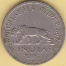 BRITISH INDIA 1947 KING GEORGE VI QUARTER RUPEE RARE NICKEL COIN