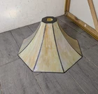 Vtg Tiffany Style Slag Stained Glass Lamp Shade Iridescent Bridge Arm Cluster N3