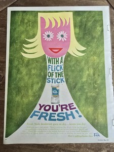 1960 With a flick of the stick you're Fresh Deodorant vintage graphic art Ad 