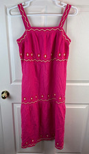 Ann Taylor Loft Embroidered Sleeveless Tiered Dress Pink White Large Petite LP