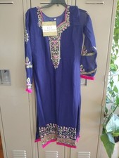 Nivah Fashion Blue Lined Sheer Embroidered Edge Gorgeous Small. NWT