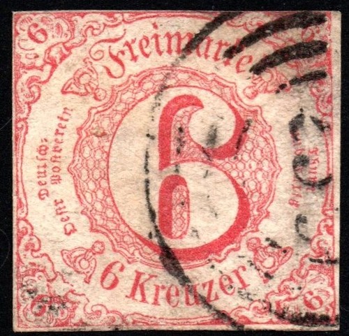 GERMANY Thurn und Taxis 1859/1861 -38- Used 6 Kr. pink white paper #S#DR1