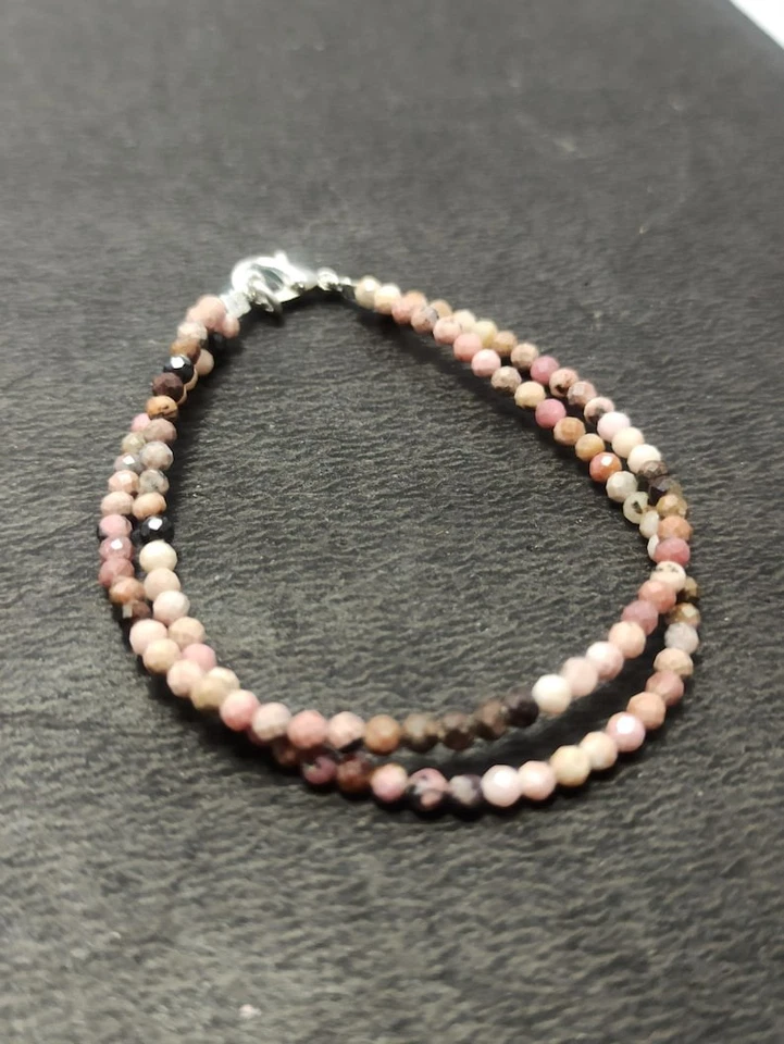 Pulsera de 2 capas hecha a mano con cuentas redondas facetadas de rodocrosita rosa de 6-8"" Foto 4 de 4