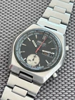 SEIKO 6139-7080 Automatic Chronograph Watch Vintage Mens Black Dial 17 Jewels