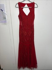 Adrianna Papell Dress Womens 12 Crimson Evening Gown Beaded Sequins Open Back