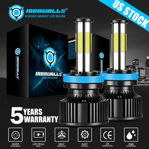 6-sides H11/H9/H8 LED Headlight High/Low Beam Bulbs Super Bright 6500K 3600000LM