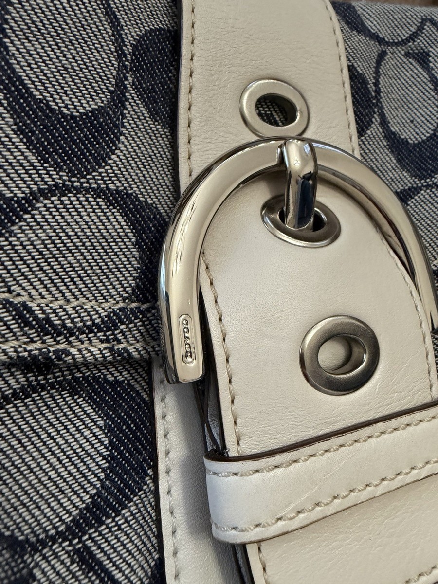 RARE Coach Soho Denim Flap Bag White Leather Trim Y2K Vintage