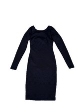 Kardashian Kollection Black Bodycon Scuba Long Sleeve Scoop Back Dress, XS