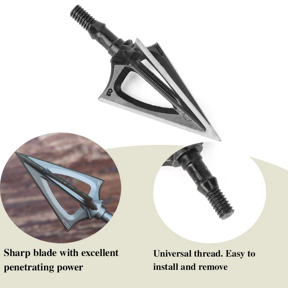 Hunting Broadheads 100gr Points Tips Target Arrowheads Archery Arrow Bow Shoot - Image 3 of 4