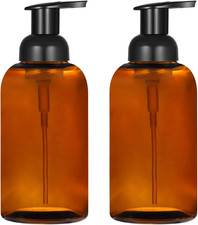 2 Pack Amber Glass Jar Soap Dispenser with Foaming Pump, 13 Ounce Amber Round