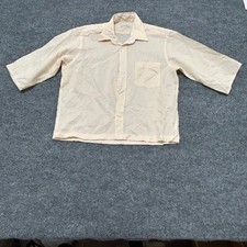 Christian Dior Shirt Mens 15.5 Peach Pinstripe Short Sleeve Button Up Vintage