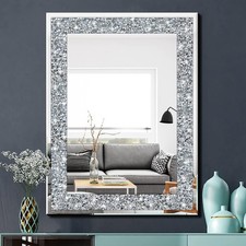 Crystal Crush Diamond Rectangle Silver Mirror for Wall Decoration 24x32inch W...