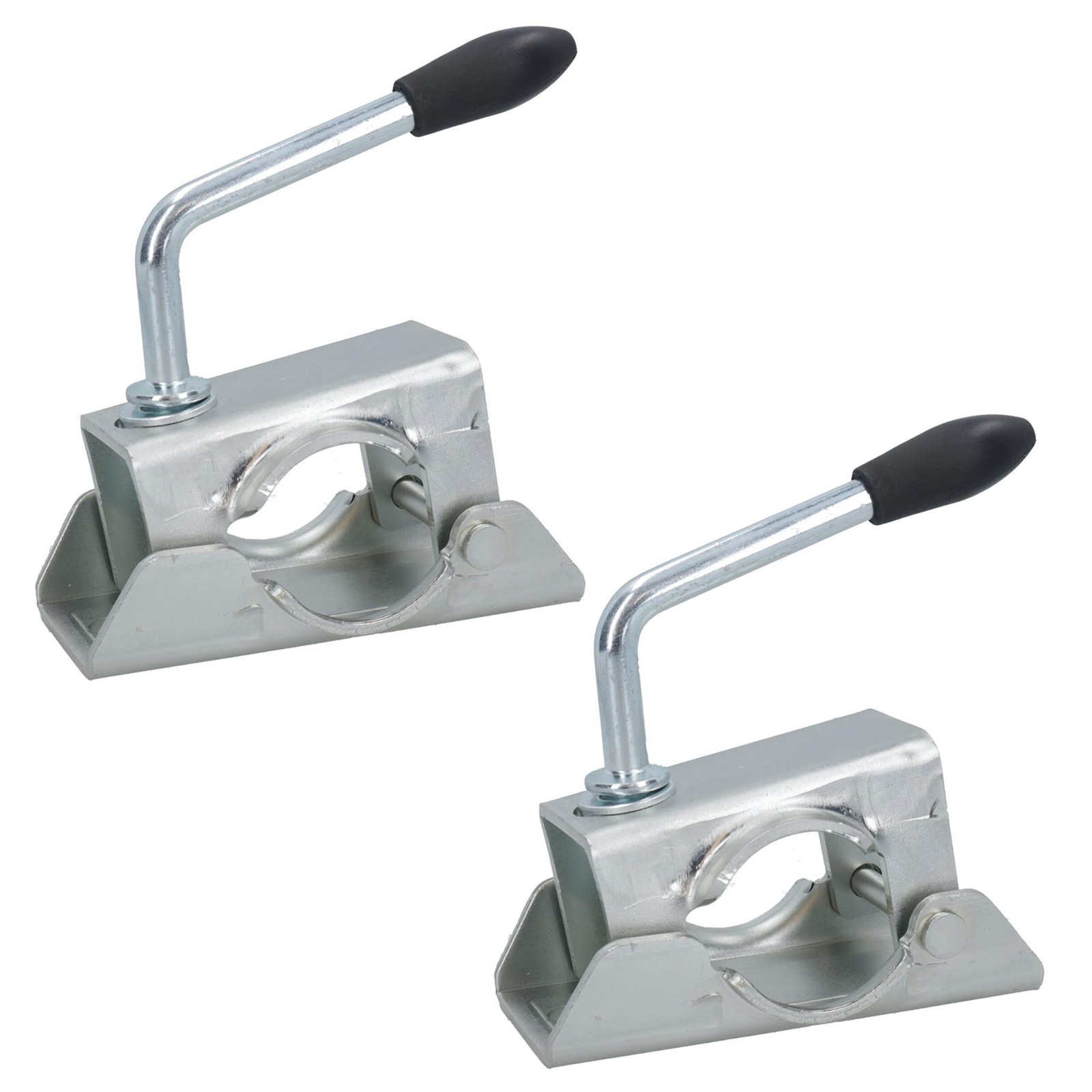 48mm Pressed Steel Jockey Wheel Clamp Prop Stand Trailer Caravan Zinc Plated 2pc