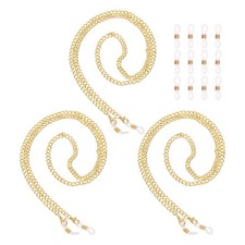 3Pcs Glasses Chain, 75cm Metal Eyeglasses Strap with 12 Ends for Women, Gold