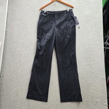 Chaps Women Pants 8 Navy Striped Dress Pants Button 31" Inseam NWT