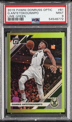 2019 PANINI DONRUSS OPTIC LIME GREEN #81 GIANNIS ANTETOKOUNMPO #/149 PSA 9