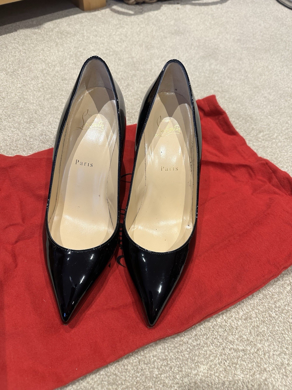Christian Louboutin Pigalle Black Patent Calf Leather Shoes Size 38