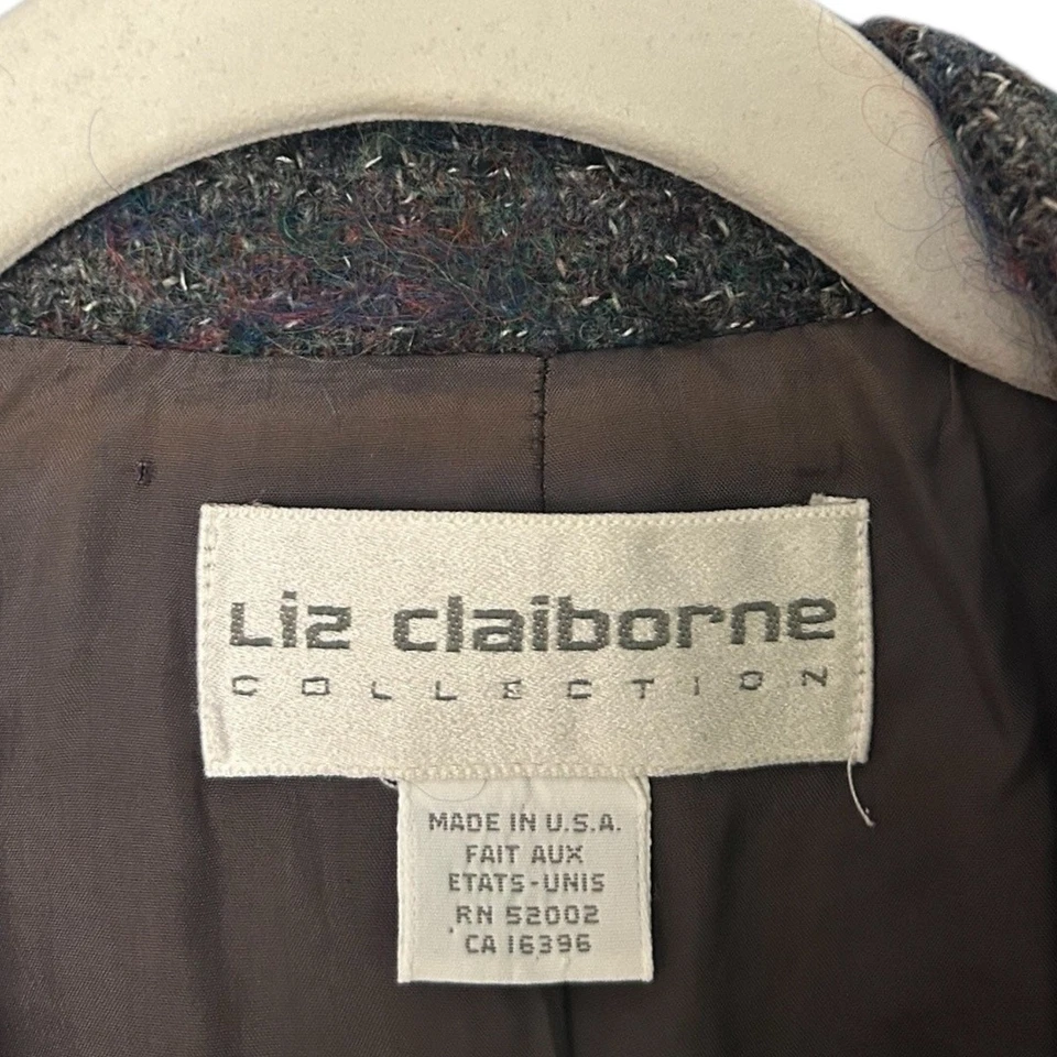 Blazer para mujer Liz Claiborne Collection de colección lana tweed 10 gris clásico EE. UU. Foto 3 de 4