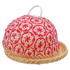 1 Set Handwoven Round Fruit Baskets: Flat Serving Tray With Cover Dome -