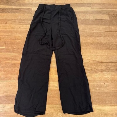 Ambience Apparel black lightweight high-rise wide leg tie waist pants sz S b56