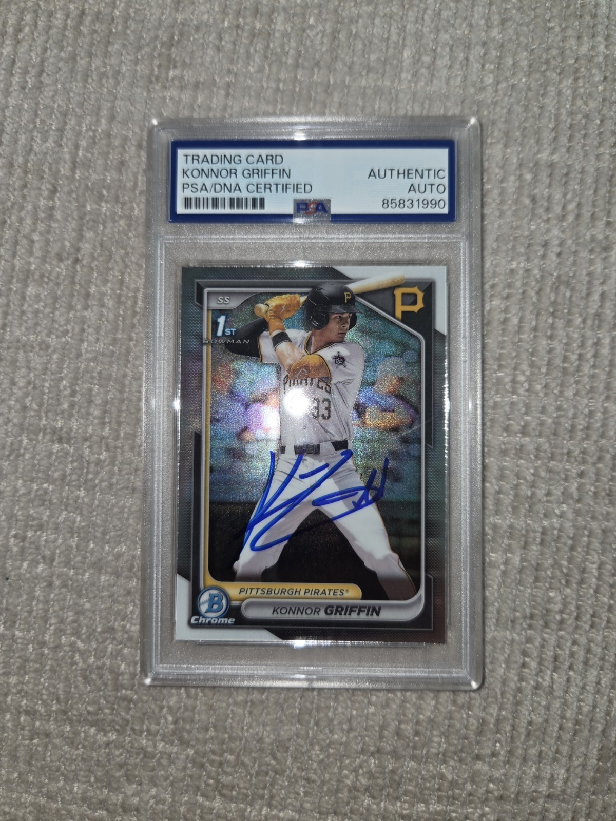 Konnor Griffin Signed 1st Bowman Chrome Auto Pittsburgh Pirates PSA AUTHENTIC view 1