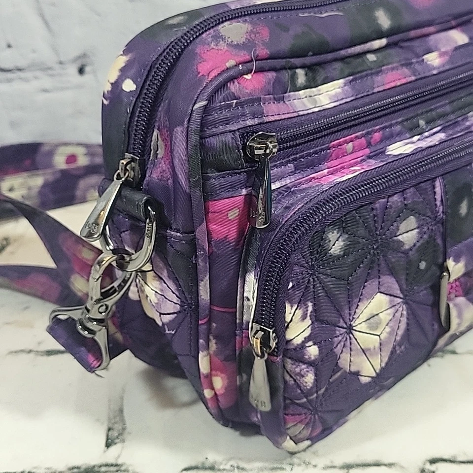 Bolso Bandolera Convertible Lug Carousel Púrpura Oscuro Floral Acolchado Cartera Foto 3 de 4